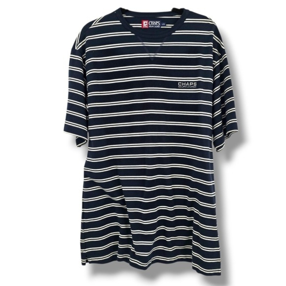 Chaps Ralph Lauren Men's Striped T-Shirt Crew Neck Casual Top Navy Large Vintage